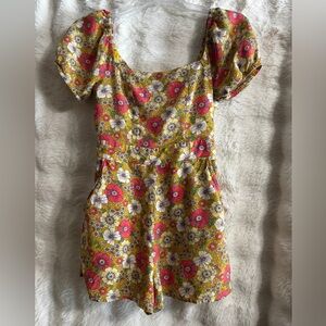 Lily Rose Yellow Floral Romper with Pink & White Flowers